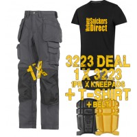 Snickers 3223 New Floor Layers Workwear Trousers x 1 Plus 9110 Knee Pads, Belt, T-Shirt