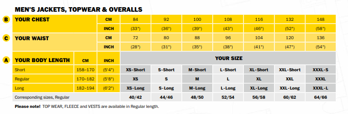 Mens Topwear Size Guide