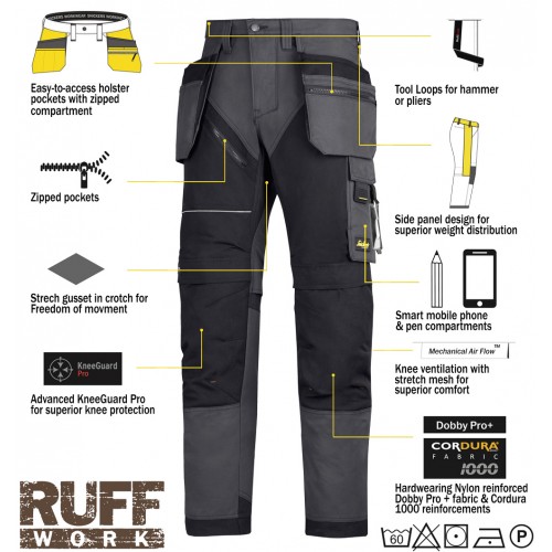 Snickers Hosen 6202 Ruffwork Halfter Taschenhose Herren Stahlgrau  eBay
